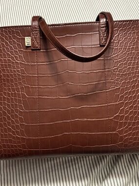 BEIS Croc-Embossed Brown Tote Bag ****New with Flaw****